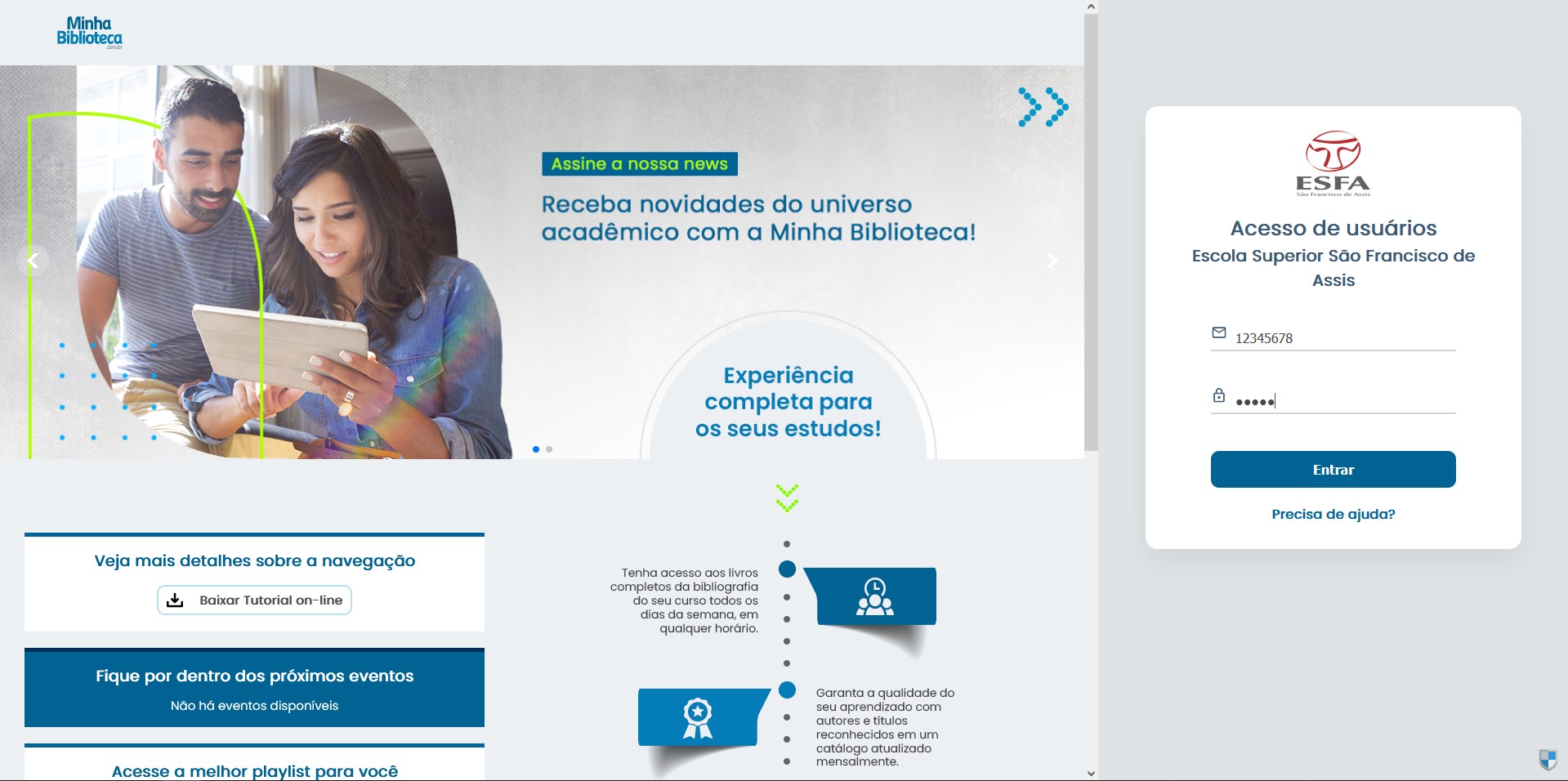 Página inicial Minha Biblioteca